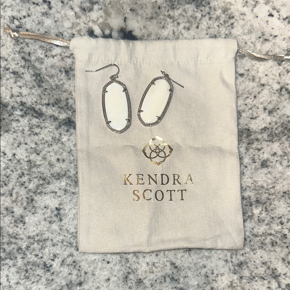 Kendra Scott Silver and White Teardrop Earrings